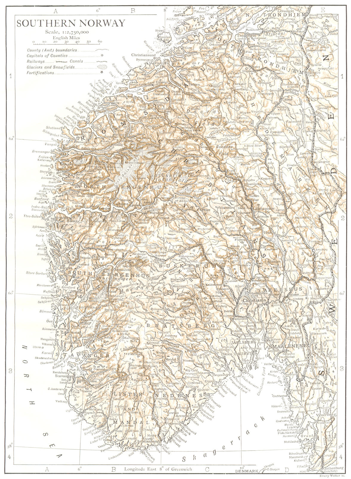 NORWAY. Southern Norway 1910 old antique vintage map plan chart
